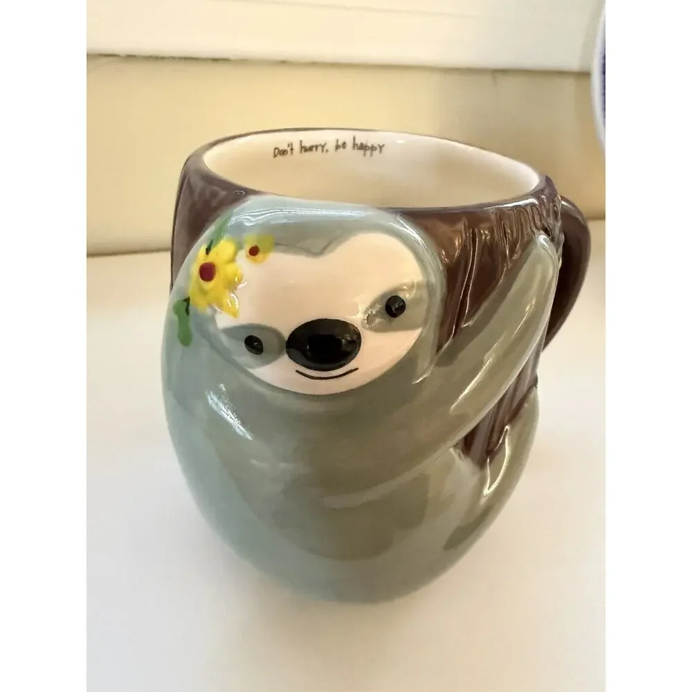 3D Sloth Figural Coffee Mug Natural Life Ceramic Cup Don’t Hurry Folk Art Gift